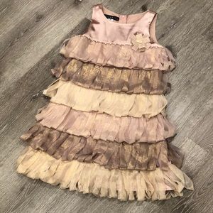Girls party dress size 6x Metallic fabric fringe.